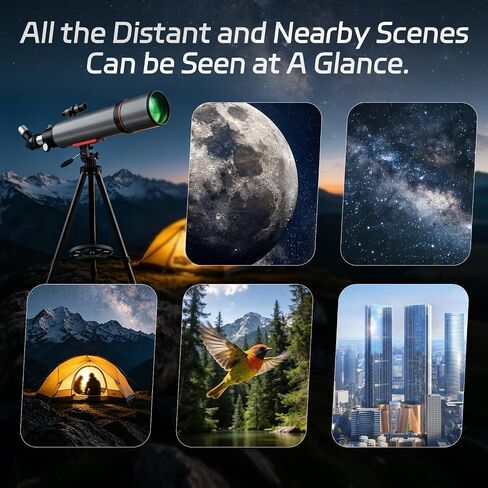 WOZEL Telescope for Adults Kids Beginners | 90mm Aperture 600mm Refractor, 30x-180x, FMC optics, Portable, Astronomy, Stargazing, Travel, Phone Adapter, Tripod, Bag in Kuwait