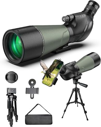 20-60x80 HD Spotting Scope with Dual Focusing Phone Adapter & Tripod | BAK4,FMC,Shockproof Waterproof Fogproof for Bird Watching Hiking Safari in Kuwait