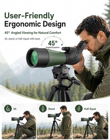 20-60x80 HD Spotting Scope with Dual Focusing Phone Adapter & Tripod | BAK4,FMC,Shockproof Waterproof Fogproof for Bird Watching Hiking Safari in Kuwait