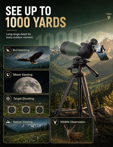 20-60x80 HD Spotting Scope with Dual Focusing Phone Adapter & Tripod | BAK4,FMC,Shockproof Waterproof Fogproof for Bird Watching Hiking Safari in Kuwait