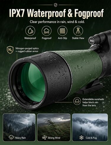 20-60x80 HD Spotting Scope with Dual Focusing Phone Adapter & Tripod | BAK4,FMC,Shockproof Waterproof Fogproof for Bird Watching Hiking Safari in Kuwait
