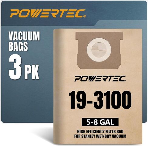 POWERTEC 25-1238 Shop Vac Bags 6 Pack for Stanley 4 Gallon Wet Dry Vac, Replacement Vacuum Bags for Stanley AT25-1238, SL18301-4B & Porter Cable PCX18301-4B, SL18301-3B Shop Vacuums (75051-P2) in Kuwait