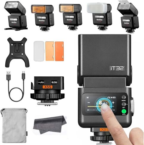 Godox IT32 Camera Flash with X5N Flash Trigger for Nikon Cameras, TTL HSS Touchscreen, Hotshoe & Trigger 2-in-1, 510 Full Power Flashes, LED Modeling Light, Lithium Battery, with Reflector & Diffuser in Saudi Arabia