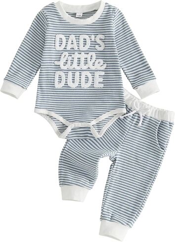 Newborn Baby Boy Fall Outfit Set Romper Pants Infant Waffle Clothes | Long Sleeve Letter Embroidery Jumpsuit Bodysuit in Kuwait