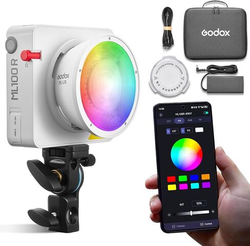 Godox ML100R 110W RGB Portable LED Video Light with Storage Bag | 1800K-10000K COB Continuous Output Lighting, Full HSI & CCT, CRI 95+, APP Control Studio Light Kit for Video & Live Streaming in Kuwait