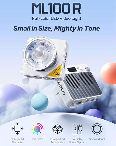 Godox ML100R 110W RGB Portable LED Video Light with Storage Bag | 1800K-10000K COB Continuous Output Lighting, Full HSI & CCT, CRI 95+, APP Control Studio Light Kit for Video & Live Streaming in Kuwait