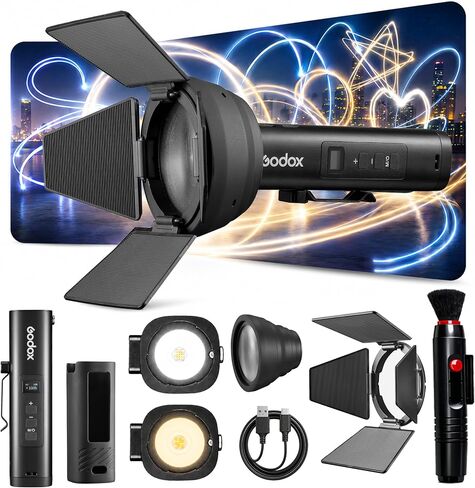 Godox FL15Bi 15W Bi-Color LED Video Flash Light, Portable Spotlight for Photography with Barndoors & Fresnel Zoom Lens, USB-C Charging 11 FX Effects for Vlogging, Light Painting, 4750mAh Battery, IP54 in Kuwait