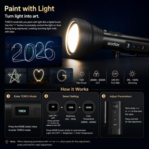 Godox FL15Bi 15W Bi-Color LED Video Flash Light, Portable Spotlight for Photography with Barndoors & Fresnel Zoom Lens, USB-C Charging 11 FX Effects for Vlogging, Light Painting, 4750mAh Battery, IP54 in Kuwait