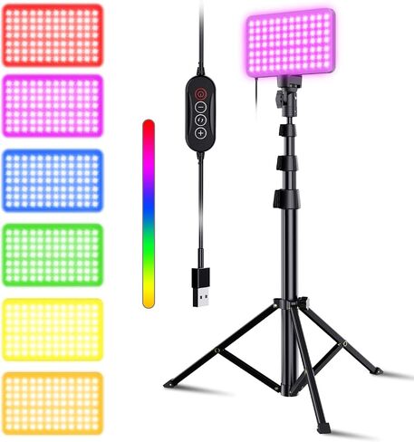 Fugetek 52" RGB LED Photography Video Light, 77 RGB Beads, All Aluminum Tripod, Unique Light Modes, Inline Contoller, USB Powered, Portable, Adjustable, 14 Colors, Game Streams, YouTube in Kuwait