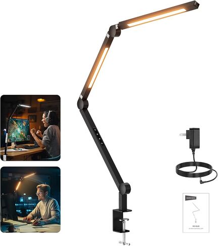 NEEWRE Basics 12W 42.5" Clip On LED Lamp with Dual Light Bar, CRI95+ Bi Color Aluminum Alloy Table Architect Light Dimmable for Home Office Monitor Computer Video Conference Desk Drafting, ME-DL02 in Kuwait