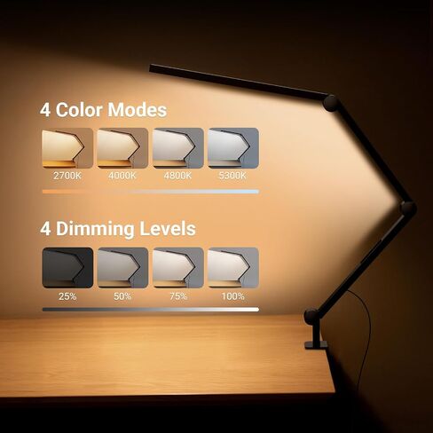 NEEWRE Basics 12W 42.5" Clip On LED Lamp with Dual Light Bar, CRI95+ Bi Color Aluminum Alloy Table Architect Light Dimmable for Home Office Monitor Computer Video Conference Desk Drafting, ME-DL02 in Kuwait