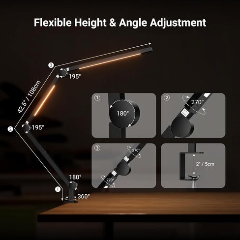 NEEWRE Basics 12W 42.5" Clip On LED Lamp with Dual Light Bar, CRI95+ Bi Color Aluminum Alloy Table Architect Light Dimmable for Home Office Monitor Computer Video Conference Desk Drafting, ME-DL02 in Kuwait