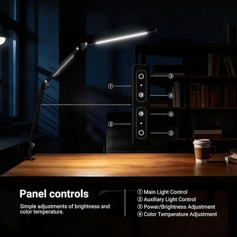 NEEWRE Basics 12W 42.5" Clip On LED Lamp with Dual Light Bar, CRI95+ Bi Color Aluminum Alloy Table Architect Light Dimmable for Home Office Monitor Computer Video Conference Desk Drafting, ME-DL02 in Kuwait