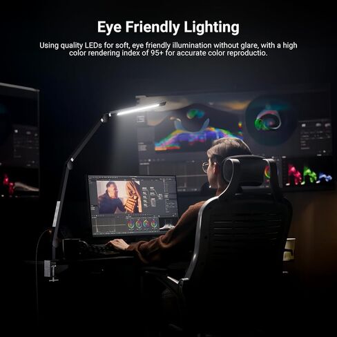 NEEWRE Basics 12W 42.5" Clip On LED Lamp with Dual Light Bar, CRI95+ Bi Color Aluminum Alloy Table Architect Light Dimmable for Home Office Monitor Computer Video Conference Desk Drafting, ME-DL02 in Kuwait