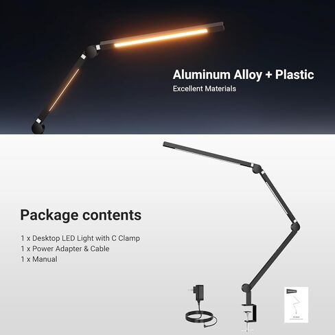 NEEWRE Basics 12W 42.5" Clip On LED Lamp with Dual Light Bar, CRI95+ Bi Color Aluminum Alloy Table Architect Light Dimmable for Home Office Monitor Computer Video Conference Desk Drafting, ME-DL02 in Kuwait
