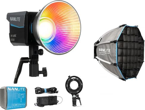 Nanlite FC-120C RGB COB LED Video Light + 40cm Octagonal Softbox Bundle, 145W 2700K-7500K CCT Bowens Mount Photography Light with App Control & Quick-Open Softbox for Forza/FC/FS Series, Video Recordi in Kuwait