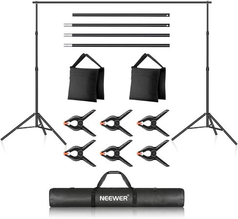 Neewer T-Shaped Background Backdrop Support Stand Kit, 8.5ft/2.6m Tall Adjustable Tripod Stand and 5ft/1.5m Wide Crossbars with 6 Spring Clamps and 1 Carrying Bag for Studio Photo Video Photography in Kuwait
