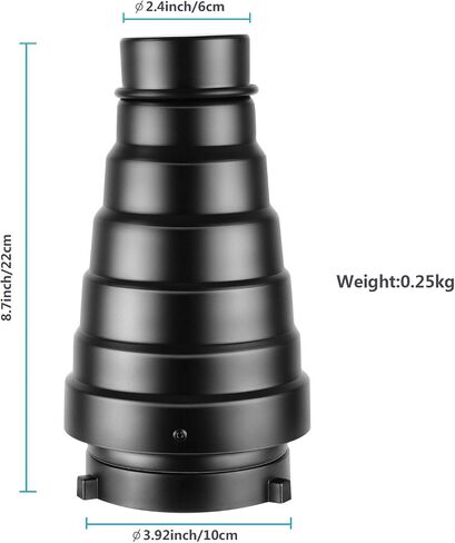 Neewer Medium Aluminium Alloy Conical Snoot Kit with Honeycomb Grid and 5 Pieces Color Gel Filters for Bowens Mount Studio Strobe Monolight Photography Flash Light in Kuwait