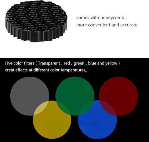 Neewer Medium Aluminium Alloy Conical Snoot Kit with Honeycomb Grid and 5 Pieces Color Gel Filters for Bowens Mount Studio Strobe Monolight Photography Flash Light in Kuwait