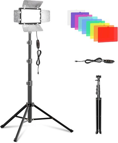 2 Pack LED Video Lighting Kit, 9 Light for Studio | Dimmable 5600K, USB Powered, 54 in Tripod Stand, 66 pcs LED Energy-saving Bulbs with Barndoor for Photo Studios, Streaming in Kuwait