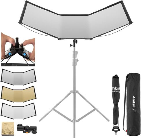 AMBITFUL Reflector Photography, Flash Light Reflectors, 𝐐𝐮𝐢𝐜𝐤 𝐑𝐞𝐥𝐞𝐚𝐬𝐞 U-Shape Reflector with 48in x 25.5in Photography Diffuser for Studio Portrait&Video Shooting, 3-in-1 White/Silver/Gold in Kuwait