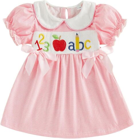 Toddler Girl Back to School Dress Apple Embroidery Preschool Kindergarten First Day of School Outfits in Kuwait