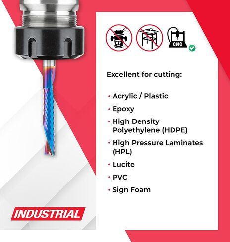Amana Tool Spektra Coated Solid Carbide CNC Spiral Single O-Flute Router Bit for Plastic Down-Cut, 51507-K, 1/4 D x 1-1/4 CH x 1/4 SHK x 3 Inch L in Kuwait