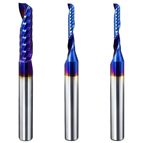 O-Flute Spiral Router Bit Set, 1/4 Inch Shank, Nano-Coated Solid Carbide CNC Router Bits for Aluminum, Plastic, Acrylic, Metal, Wood, MDF (3pcs 1/8"+3pcs 1/4") in Saudi Arabia