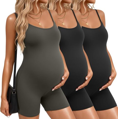 3 Pack Women's Maternity Bodysuits | Soft Stretch Fabric, Tank Top Design, Shorts Romper Fit, Pregnancy Yoga, Workout, Casual Maternity Wear in Saudi Arabia