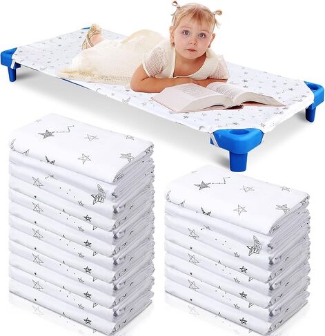 Macarrie 20 Pcs Cot Sheets for Daycare Bulk - 23" x 51", Standard Pure Cotton Soft Breathable Fitted Crib Sheet for Child Boys Girls Daycare Essential for Toddler Preschool(White,Classic Style) in Kuwait