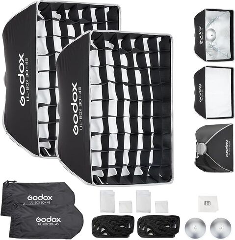 2pc Godox Quick Release Bowens Mount Square Softbox,UL 24"x24"/60x60cm | Soft Box with Honeycomb Grid,Diffuser Plate for Studio Outdoor Flash Continuous Light Photography Video Recording,Streaming in Kuwait