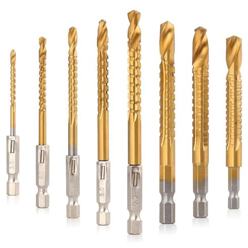 6 Pack Titanium Coated HSS Twist Drill Bit, 3-8mm | Hex Shank Serrated Cutting Drill Bit Woodworking Tools for Wood Metal Plastic Hole in Kuwait