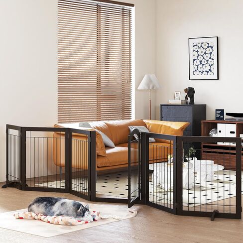 PAWLAND Extra Wide Dog gate for The House, Doorway, Stairs, Dog Fences Indoor, Freestanding Foldable Wooden Pet Gates for Dogs, Set of Support Feet Included, 96 in Wide 30 in Tall, 4 Panels White | Freestanding Wooden Pet Gates for Dog, Dog Fences Indoor, in Saudi Arabia