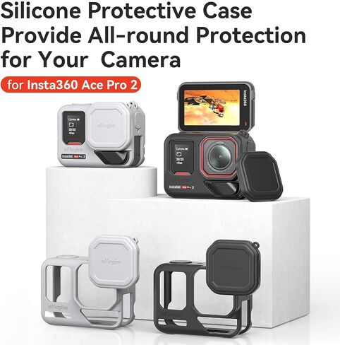 Ace Pro 2 Cover, Silicone Protective Case for Insta360 ace pro 2 Action Camera Lens Caps Protector Sleeve Case Cover (Black) in Kuwait