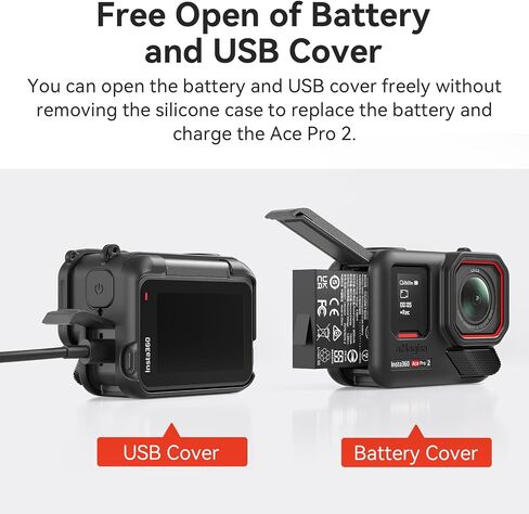 Ace Pro 2 Cover, Silicone Protective Case for Insta360 ace pro 2 Action Camera Lens Caps Protector Sleeve Case Cover (Black) in Kuwait