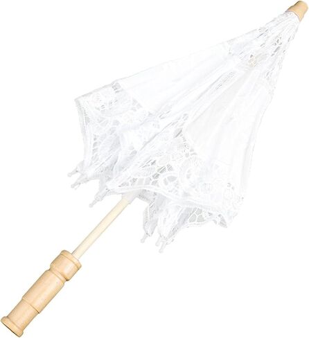 Haofy Bridal Umbrella 125g Lightweight with 17.0x20.1in Floral Lace Canopy - Lace Parasol Wooden Handle for Beach Weddings Aisles Outdoor Photography in Kuwait