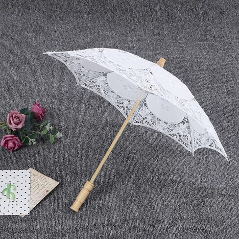 Haofy Bridal Umbrella 125g Lightweight with 17.0x20.1in Floral Lace Canopy - Lace Parasol Wooden Handle for Beach Weddings Aisles Outdoor Photography in Kuwait