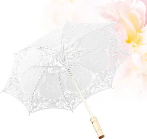 Haofy Bridal Umbrella 125g Lightweight with 17.0x20.1in Floral Lace Canopy - Lace Parasol Wooden Handle for Beach Weddings Aisles Outdoor Photography in Kuwait