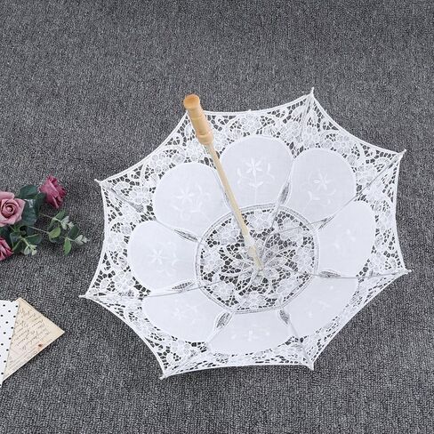 Haofy Bridal Umbrella 125g Lightweight with 17.0x20.1in Floral Lace Canopy - Lace Parasol Wooden Handle for Beach Weddings Aisles Outdoor Photography in Kuwait
