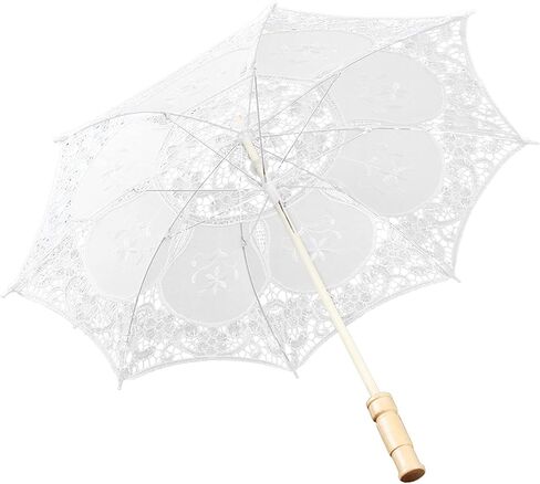 Haofy Bridal Umbrella 125g Lightweight with 17.0x20.1in Floral Lace Canopy - Lace Parasol Wooden Handle for Beach Weddings Aisles Outdoor Photography in Kuwait