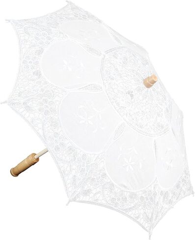 Haofy Bridal Umbrella 125g Lightweight with 17.0x20.1in Floral Lace Canopy - Lace Parasol Wooden Handle for Beach Weddings Aisles Outdoor Photography in Kuwait
