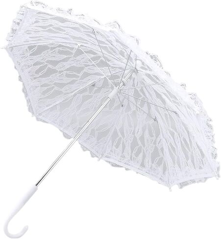 White Lace Parasol Umbrella 50cm Stainless Steel Frame J Handle Vintage Bridal Accessory for Wedding Photography Stage Performance Party Decoration in Kuwait