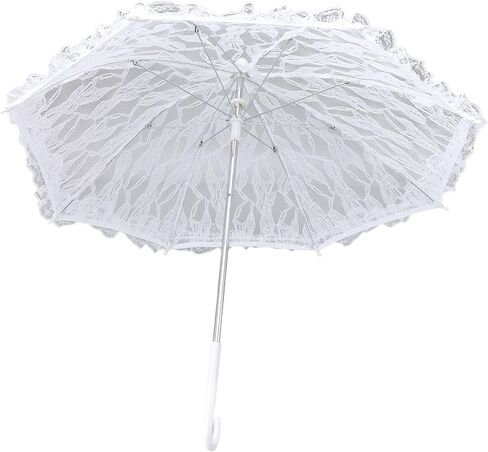 White Lace Parasol Umbrella 50cm Stainless Steel Frame J Handle Vintage Bridal Accessory for Wedding Photography Stage Performance Party Decoration in Kuwait