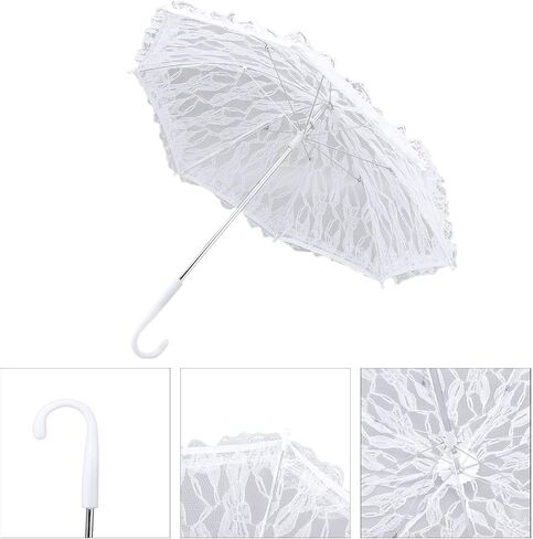 Omabeta White Lace Parasol Umbrella Elegant Vintage Style for Wedding Party Decorations Prom and Photography, Durable Steel Lace 19.7 X 17.1in for Women in Kuwait