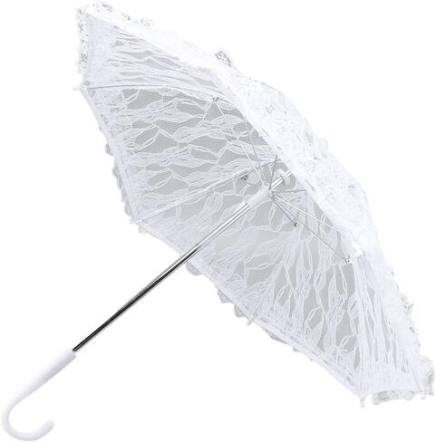 Omabeta White Lace Parasol Umbrella Elegant Vintage Style for Wedding Party Decorations Prom and Photography, Durable Steel Lace 19.7 X 17.1in for Women in Kuwait