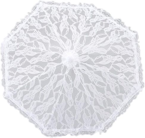 Omabeta White Lace Parasol Umbrella Elegant Vintage Style for Wedding Party Decorations Prom and Photography, Durable Steel Lace 19.7 X 17.1in for Women in Kuwait