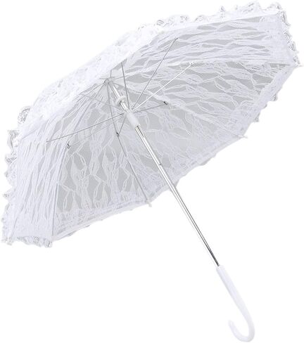 Omabeta White Lace Parasol Umbrella Elegant Vintage Style for Wedding Party Decorations Prom and Photography, Durable Steel Lace 19.7 X 17.1in for Women in Kuwait
