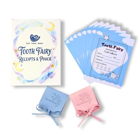 22 Pack Tooth Fairy Receipts with 2 Tooth Pouches (Pink and Blue Each), Tooth Fairy Kit for Kids, Tooth Keepsake Gifts for Boys and Girls, Lost Tooth Gift in Kuwait
