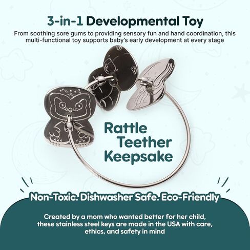 Kleynimals Stainless Steel Toy Keys, Baby Rattle & Teether for Sensory Play | USA-made heirloom quality toy. Safe, non-toxic, and BPA-free for early development and teething relief. in Kuwait