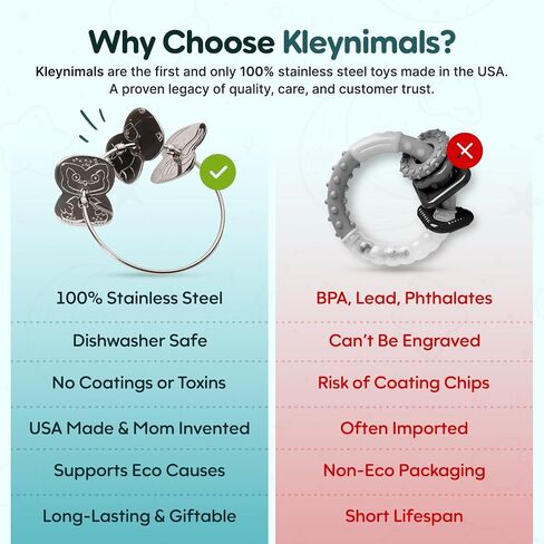 Kleynimals Stainless Steel Toy Keys, Baby Rattle & Teether for Sensory Play | USA-made heirloom quality toy. Safe, non-toxic, and BPA-free for early development and teething relief. in Kuwait